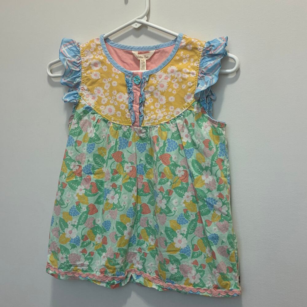 Matilda Jane Girls Mixed Print Ruffle Sleeve Top Fruit Floral Size 12 Boutique